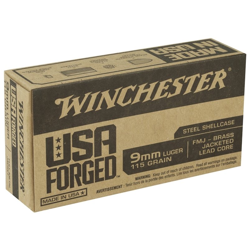 Winchester USA Forged 9mm Luger Ammo 115 Grain Full Metal Jacket Steel ...